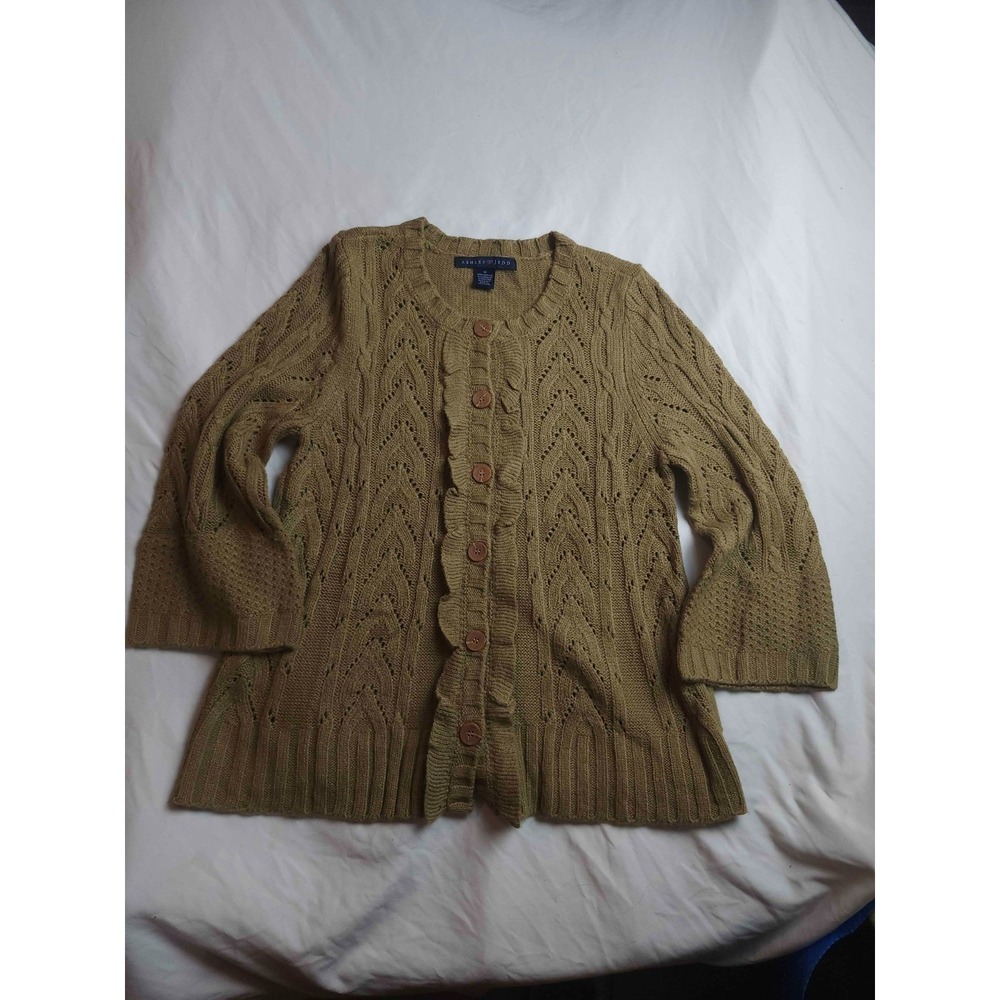 Ashley Judd Cardigan Sweater Womens M Green Earthy Luxury Grandmacore Classic